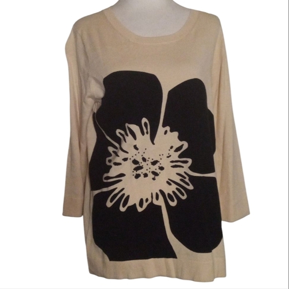 J. Crew Sweaters - J. Crew Cream & Contrasting Black‎ Flower Print 100% Cotton Sweater Large NWT
